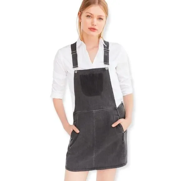 urban outfitters denim overall dress BDG Urban Outfitters Deconstructed Denim Overall Dress Medium Sleeveless  Gray
